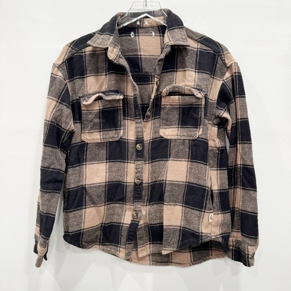 Hollister Loose Fit Button Down Long Sleeve Plaid Shirt Brown Tan - Picture 2 of 8